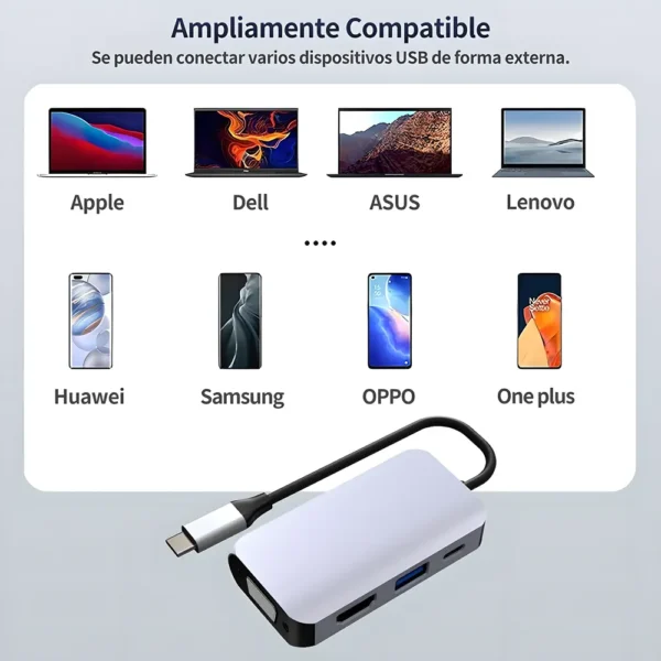 Autbye Adaptador USB C a HDMI VGA 4 en 1 USB 3.0 Hub 4K HDMI Tipo-C a HDMI VGA USB 60W PD Convertidor tecnologia y widgets mx 2