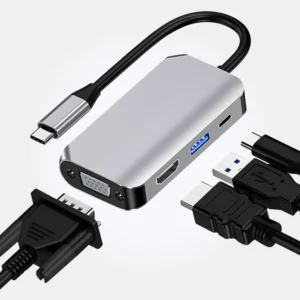 Autbye Adaptador USB C a HDMI VGA 4 en 1 USB 3.0 Hub 4K HDMI Tipo-C a HDMI VGA USB 60W PD Convertidor tecnologia y widgets mx