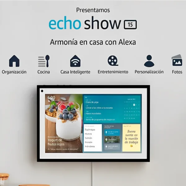 Cuadro inteligente asistente virtual Amazon Echo Show 15 pantalla tactil Full HD organizacion entretenimiento hogar negro blanco tecnologia y widgets mx 1