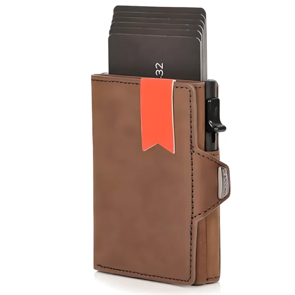 Estuche Pop-Up para tarjetas de crédito con protección RFID billetera de cuero genuino con compartimento para billetes y monedas tecnologia y widgets mx 2