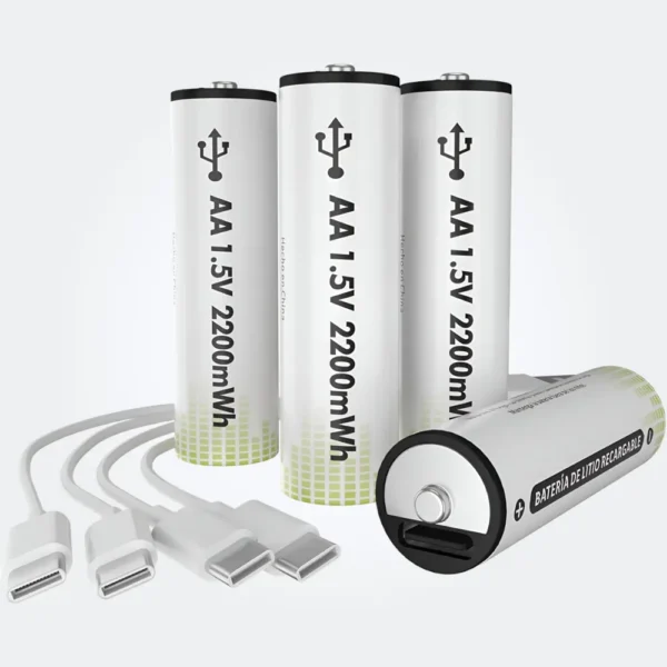 FreshFun Pilas Recargables AA Paquete 4 Baterías Recargables 1.5V Alta Capacidad Carga 2200 mWh 1460 mAh Litio Carga Rápida USB Tipo C tecnología y widgets mx
