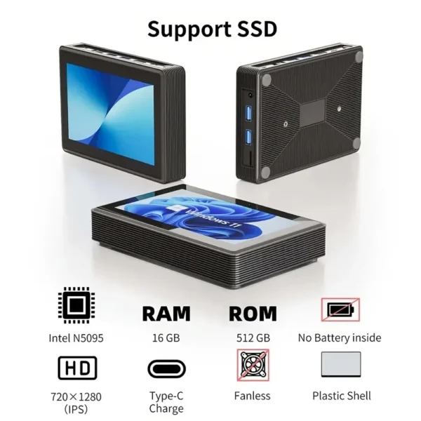 Higole 2 Tableta Industrial Windows 11 Mini PC Pantalla Táctil 16GB 256GB Intel N5095 Black tecnologia y widgets mx