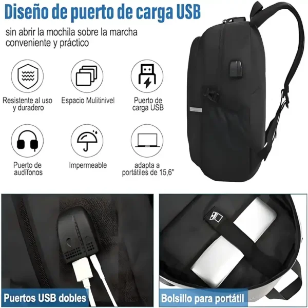 Mochila impermeable con entrada de audifonos y cable USB E T EASYTAO para laptop 15.6 pulgadas colores disponibles negra azul rosa gris antirrobo Tecnologia y widgets mx 1