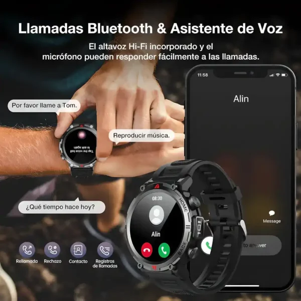 Reloj inteligente militar 1.45 pulgadas LED linterna 3ATM impermeable Smartwatch 100 modos deportes Fitness Tracker monitor ritmo cardíaco sueño iOS Android tecnologia y gadgets mx 1