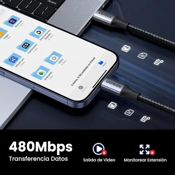 UGREEN 240W 5A Cable USB C a C 1M PD3.1 Carga Rápida Nylon Trenzado Compatible iPhone 15 MacBook Pro 2022 iPad Pro 2022 Galaxy S23 Ultra Dell XPS tecnologia y widgets mx 3