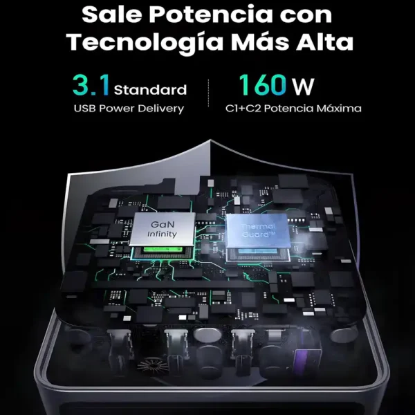 UGREEN Nexode Pro 160W Cargador Tipo C PPS GAN Cargador de Pared 4 Puertos Carga Rápida Compatible con iPhone 15 Pro 14 Galaxy S23 Pixel 8 Steam Deck tecnologia y widgets mx 4