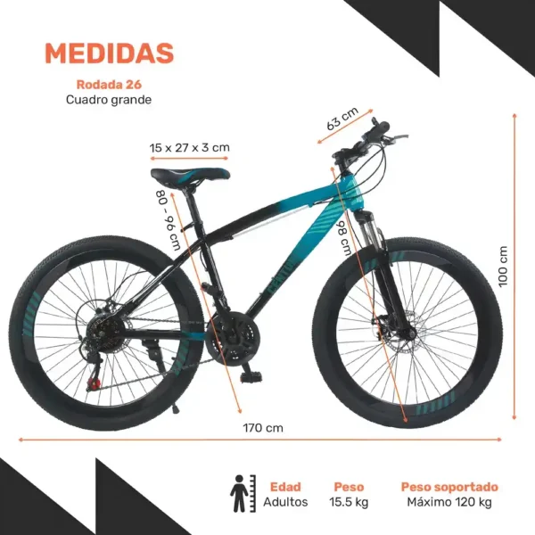Bicicleta Montaña Profesional R26 21v Frenos Disco Cuadro L Turquesa Tecnología y Gadgets MX 1