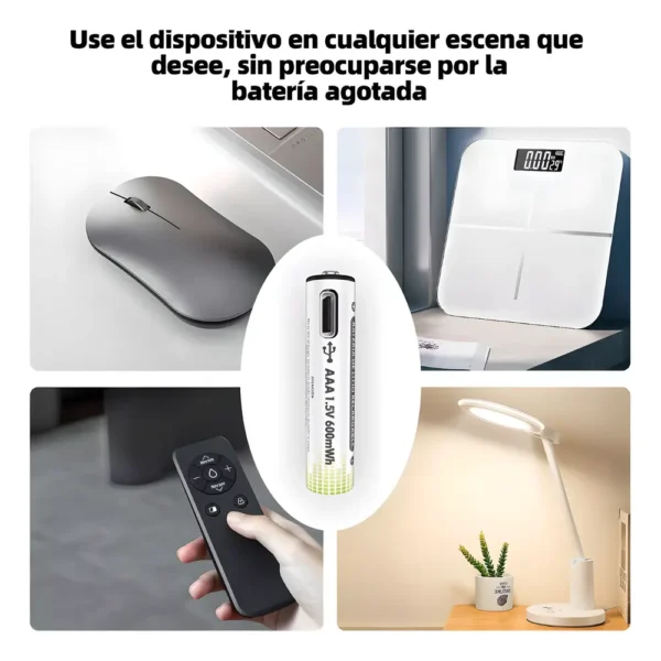 FreshFun AAA Baterías Recargables 600mAh USB-C Carga Rápida Pack de 4 Tecnología y Gadgets MX 3