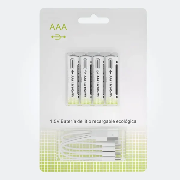 FreshFun AAA Baterías Recargables 600mAh USB-C Carga Rápida Pack de 4 Tecnología y Gadgets MX