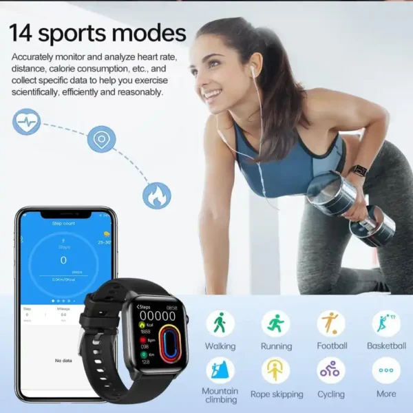 LOLO Smartwatch Negro Impermeable Unisex IP67 Android iOS 14 Modos Salud Bluetooth Tecnología y Gadgets MX 3