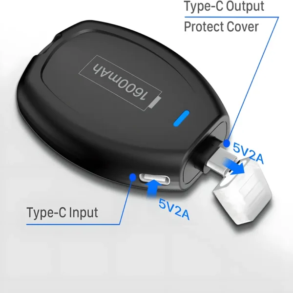 Llavero cargador portátil para Android mini cápsula de emergencia ultra compacta USB-C batería externa de carga rápida llavero de 1500 mAh tipo C tecnología y gadgets mx 1