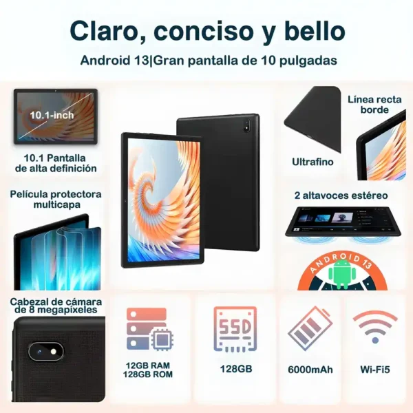 Tablet con funda JUSYEA J5 Andorid 13 10.1 128GB negra y 12GB de memoria RAM con Funda EVA 5G tecnología y gadgets mx 1