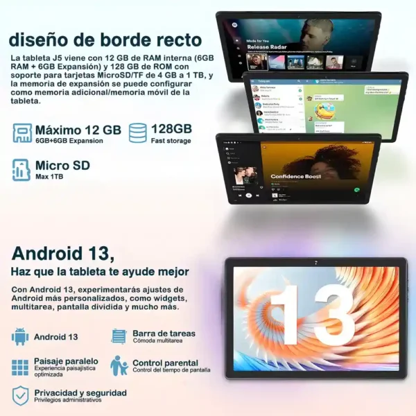 Tablet con funda JUSYEA J5 Andorid 13 10.1 128GB negra y 12GB de memoria RAM con Funda EVA 5G tecnología y gadgets mx 2