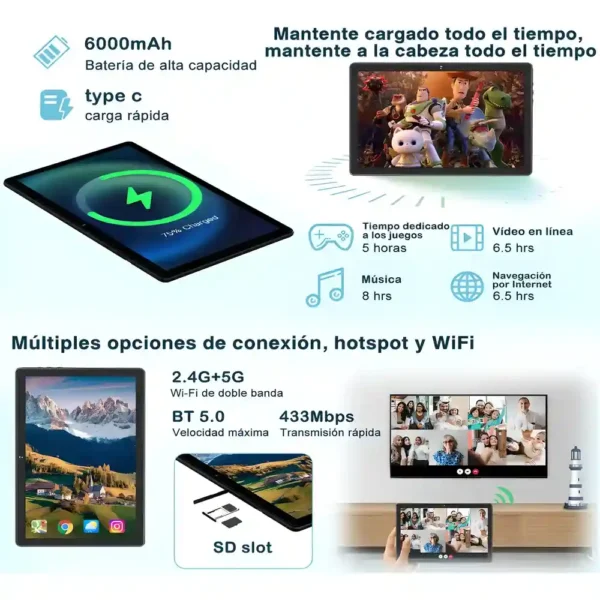 Tablet con funda JUSYEA J5 Andorid 13 10.1 128GB negra y 12GB de memoria RAM con Funda EVA 5G tecnología y gadgets mx 3